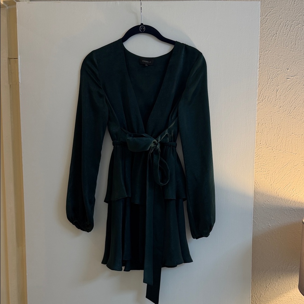 MAJORELLE Green Long Sleeve Wrap Mini Dress